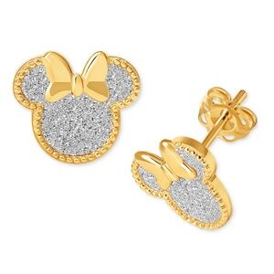 NWT Disney Minnie Mouse Glitter Earrings in 18k Gold Over Silver